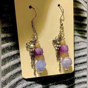 Semi-Precious Stone Purple Blue Dangle Earrings Handmade